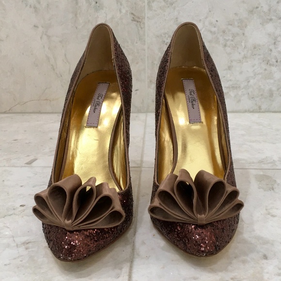 TED BAKER {7} Pumps Copper Sparkly Glitter Bow - Picture 3 of 13
